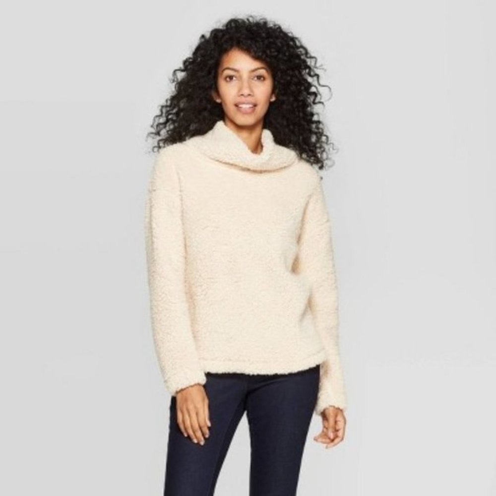 NWT A New Day Sherpa Turtleneck Pullover Cream